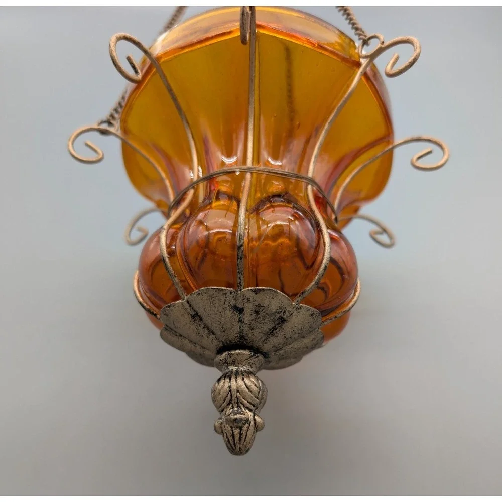 Vintage Hanging Amber Glass Planter 16